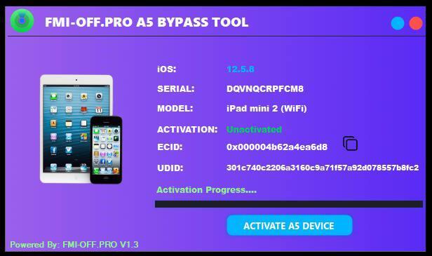 FMI-OFF.PRP A5 Bypass (iPhone 4 ,iPhone4S ,iPod Touch 5 ,iPad Mini 1 ,iPad 2 ,iPad 3)