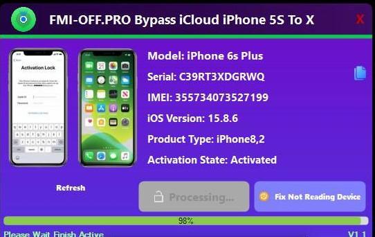 FMI-OFF.PRO Bypass iCloud iPhone 6S To X ( Without Jailbreak - Without Signal )
