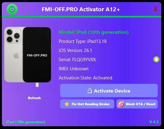 FMI-OFF.PRO A12+ – Bypass iCloud for All iPhone & iPad Models (iOS18.7.2 - iOS26.1) Without Signal